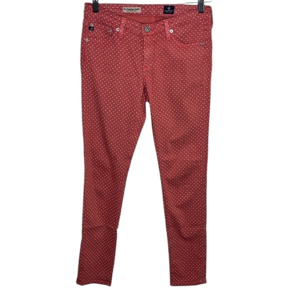 AG Adriano Goldschmied Pink Polka Dot Legging Super Skinny Ankle Jeans Size 26R - Picture 1 of 6